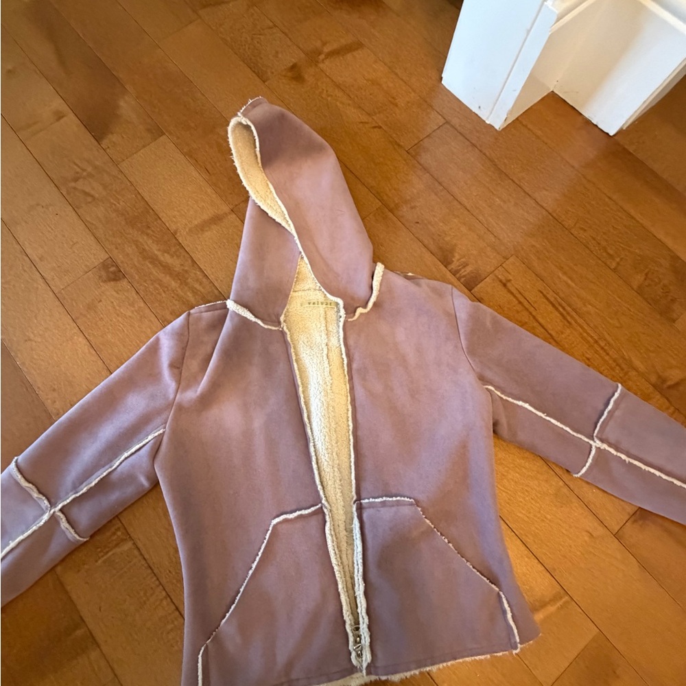 Velvet Anthropologie Hooded Faux-Suede jacket  in Dusty Mauve Xs